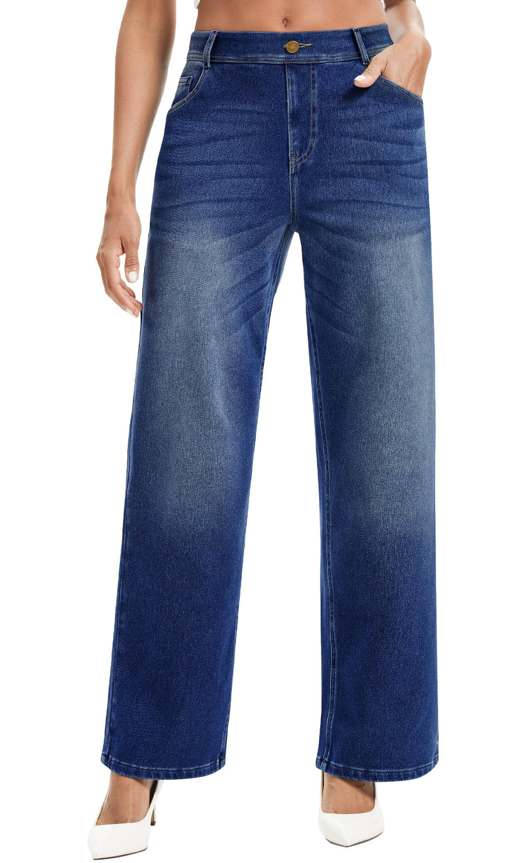 Wide Leg Jeans Woman Stretchy Pull on Sweatpant Jeans Baggy Denim Pants