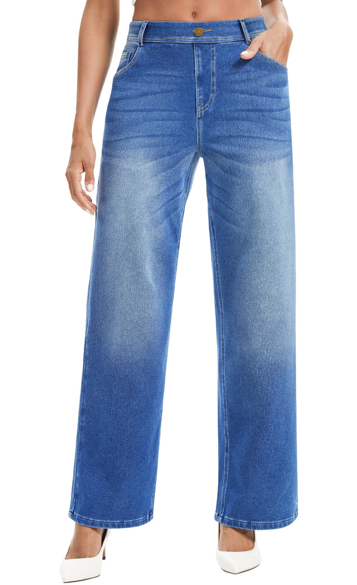 Wide Leg Jeans Woman Stretchy Pull on Sweatpant Jeans Baggy Denim Pants