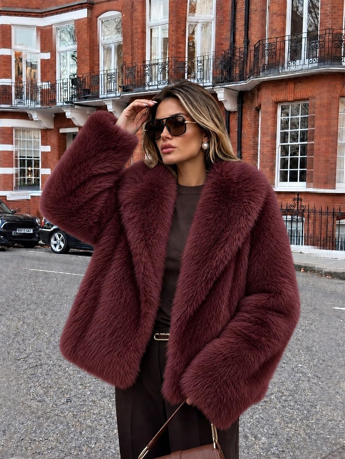 Womens Faux Fur Jacket Fluffy Furry Coat Long Sleeve Winter Outwear