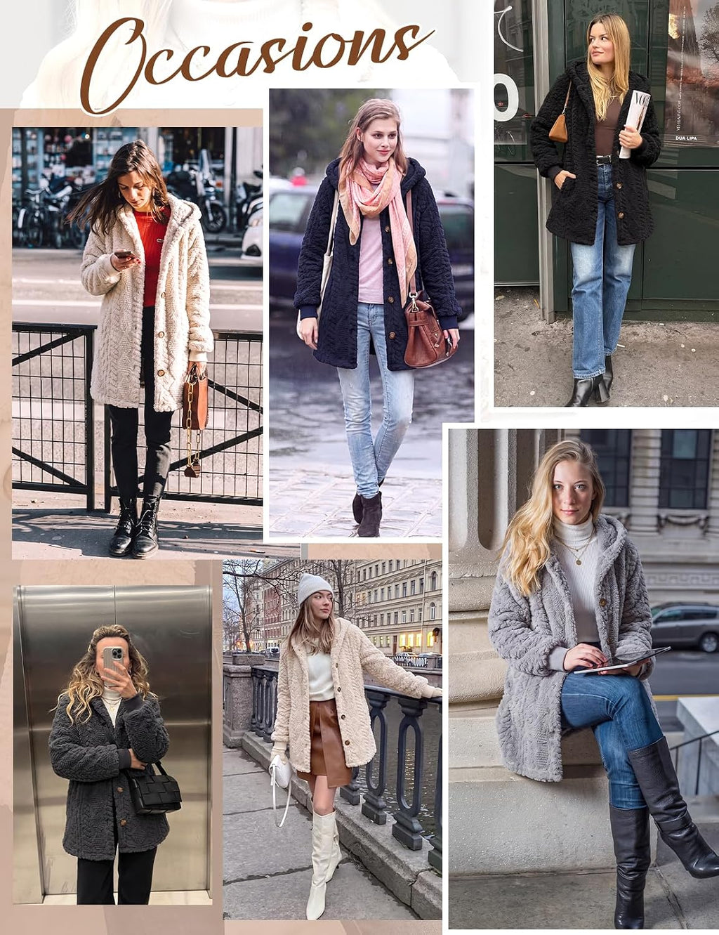Women's Winter Sherpa Fleece Jacket Hooded Button Down Warm Coat