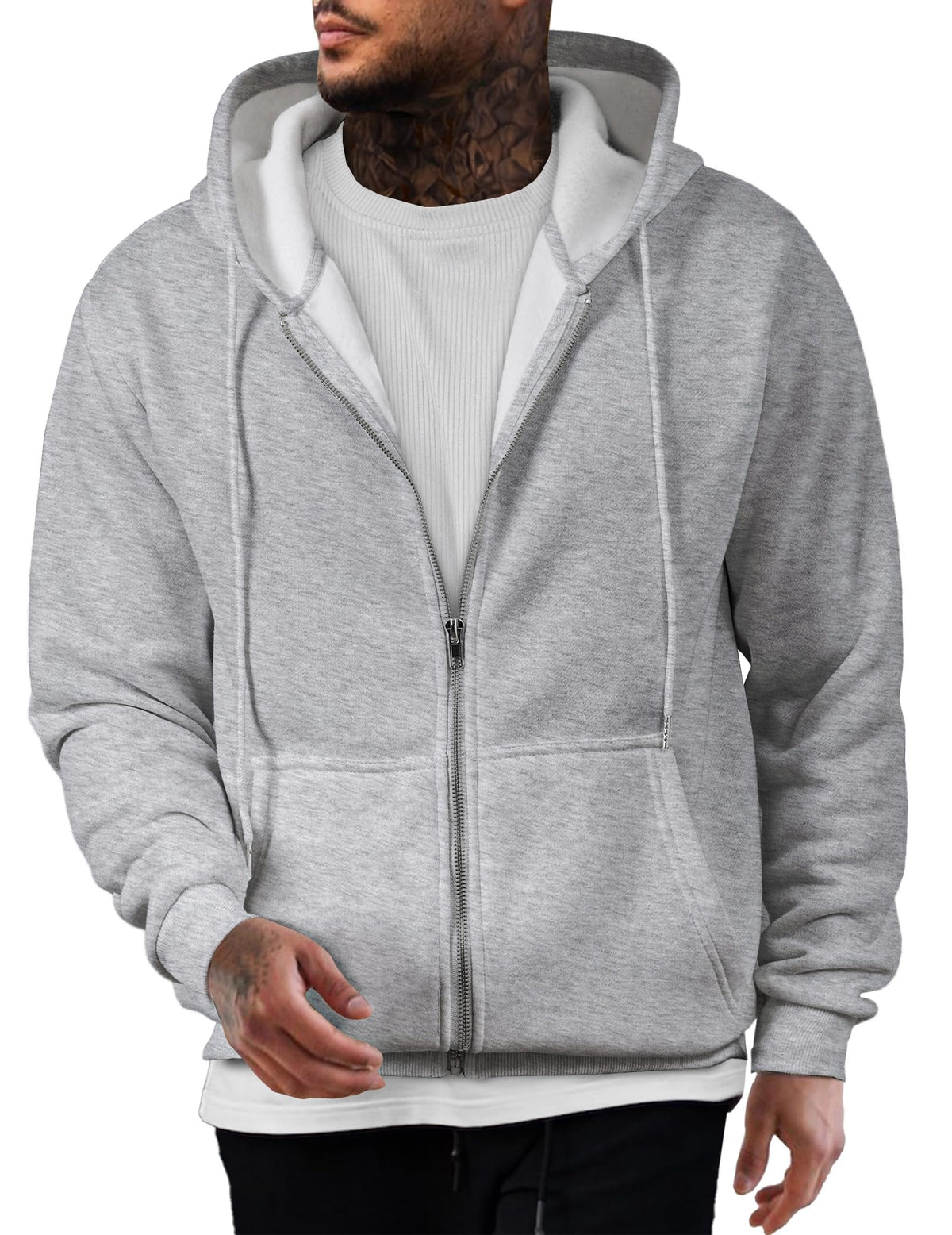 Mens Oversized Full Zip Up Hoodie Sweatshirt Fleece Lined