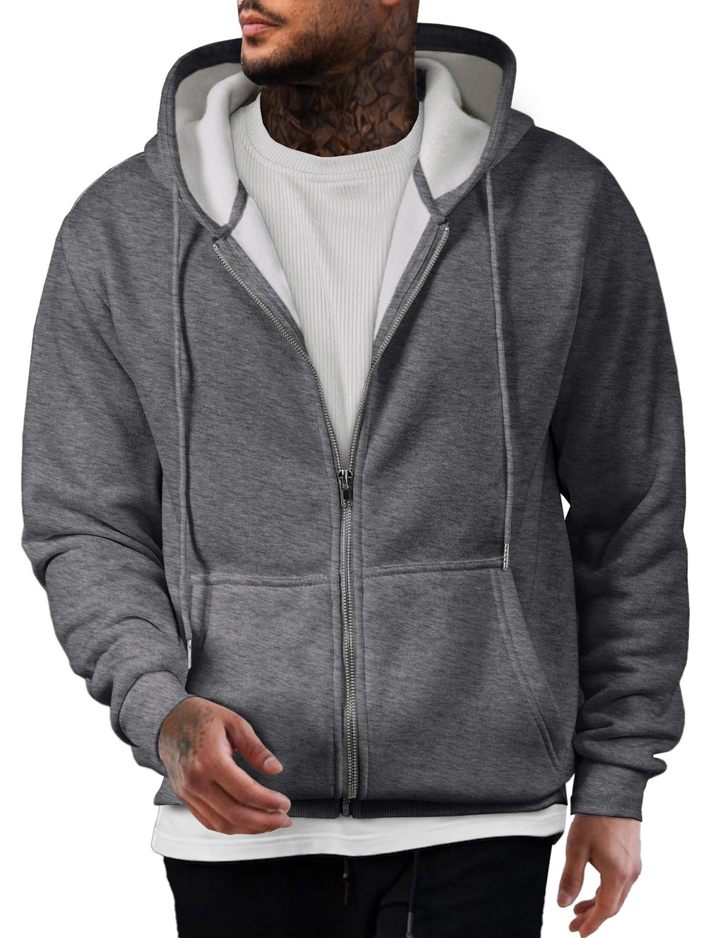 Mens Oversized Full Zip Up Hoodie Sweatshirt Fleece Lined