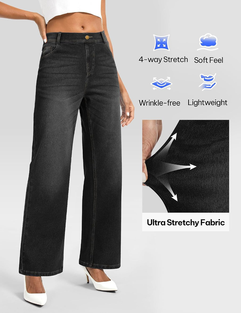 Wide Leg Jeans Woman Stretchy Pull on Sweatpant Jeans Baggy Denim Pants