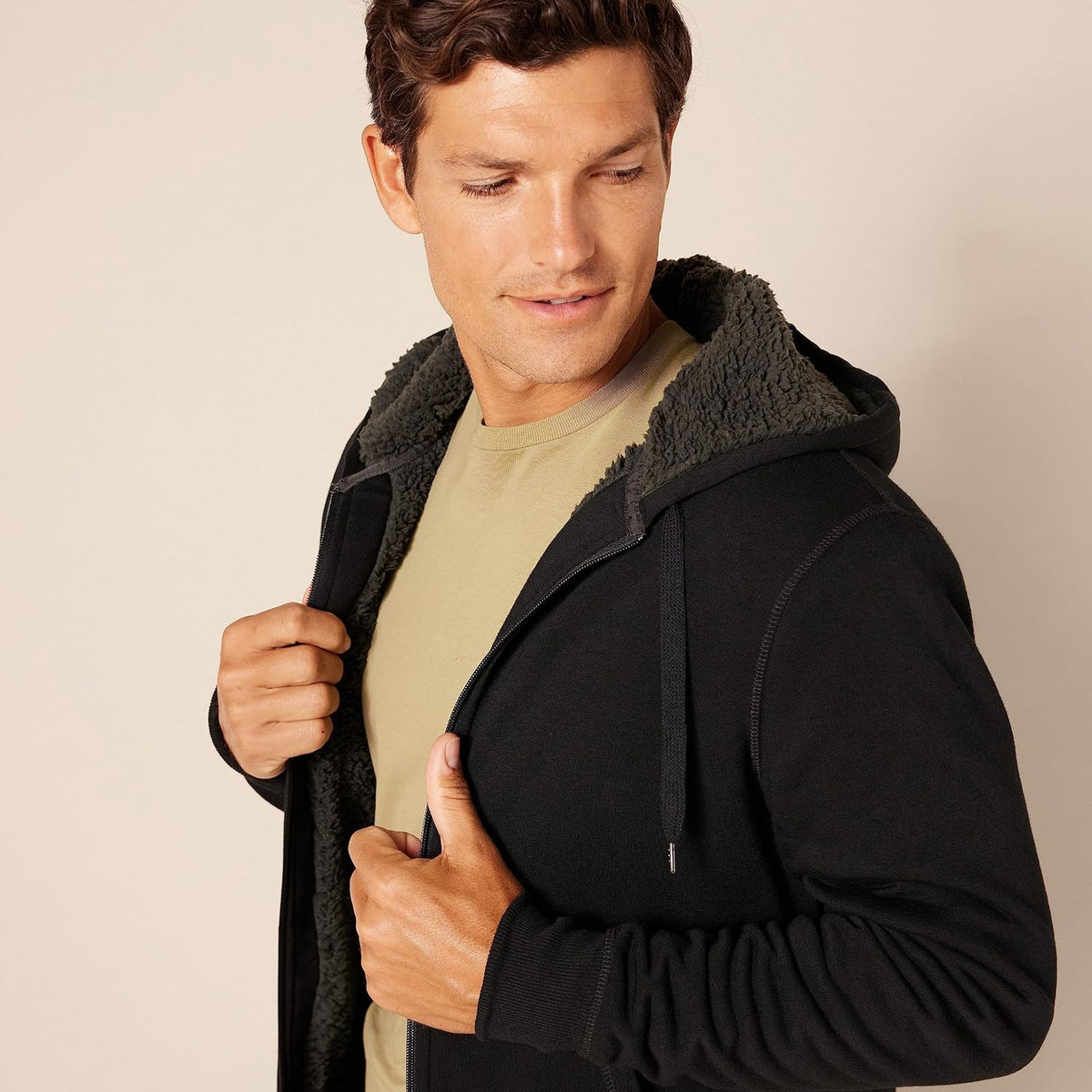 Men's Sherpa-Lined Full-Zip Fleece Hoodie Sweatshirt