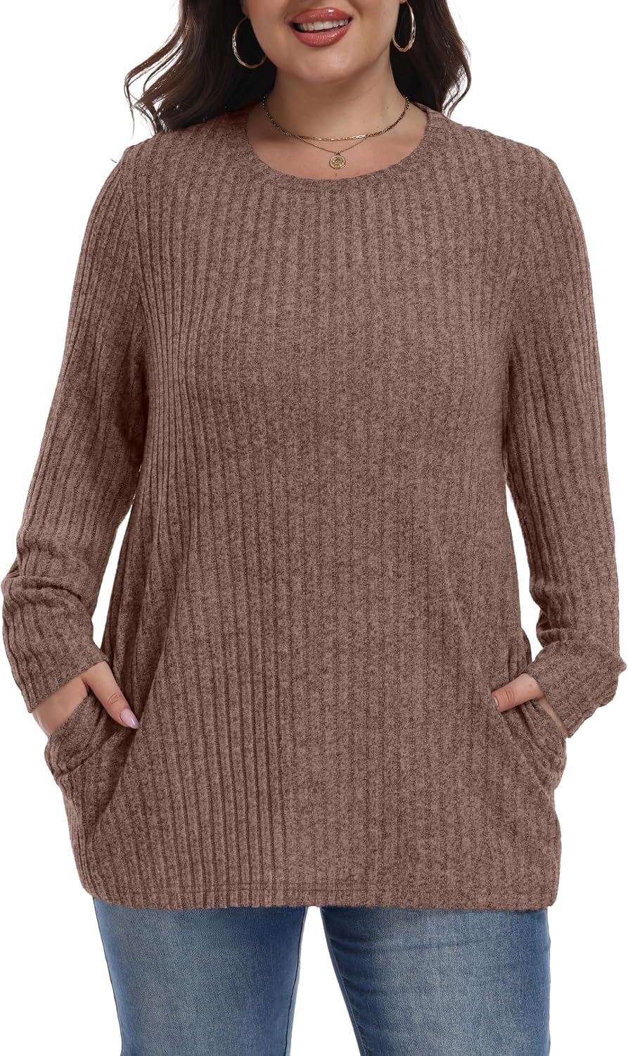 Womens Plus Size Sweater Tunic Casual Lightweight Top Fall Fashion