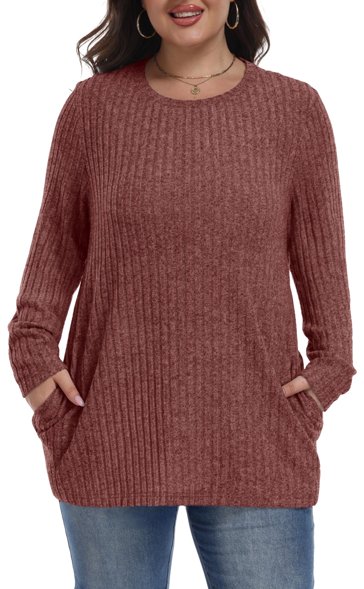 Womens Plus Size Sweater Tunic Casual Lightweight Top Fall Fashion