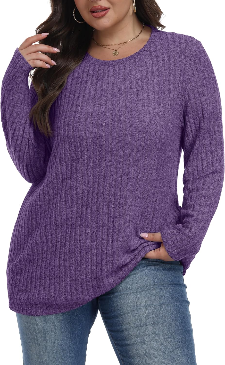 Womens Plus Size Sweater Tunic Casual Lightweight Top Fall Fashion