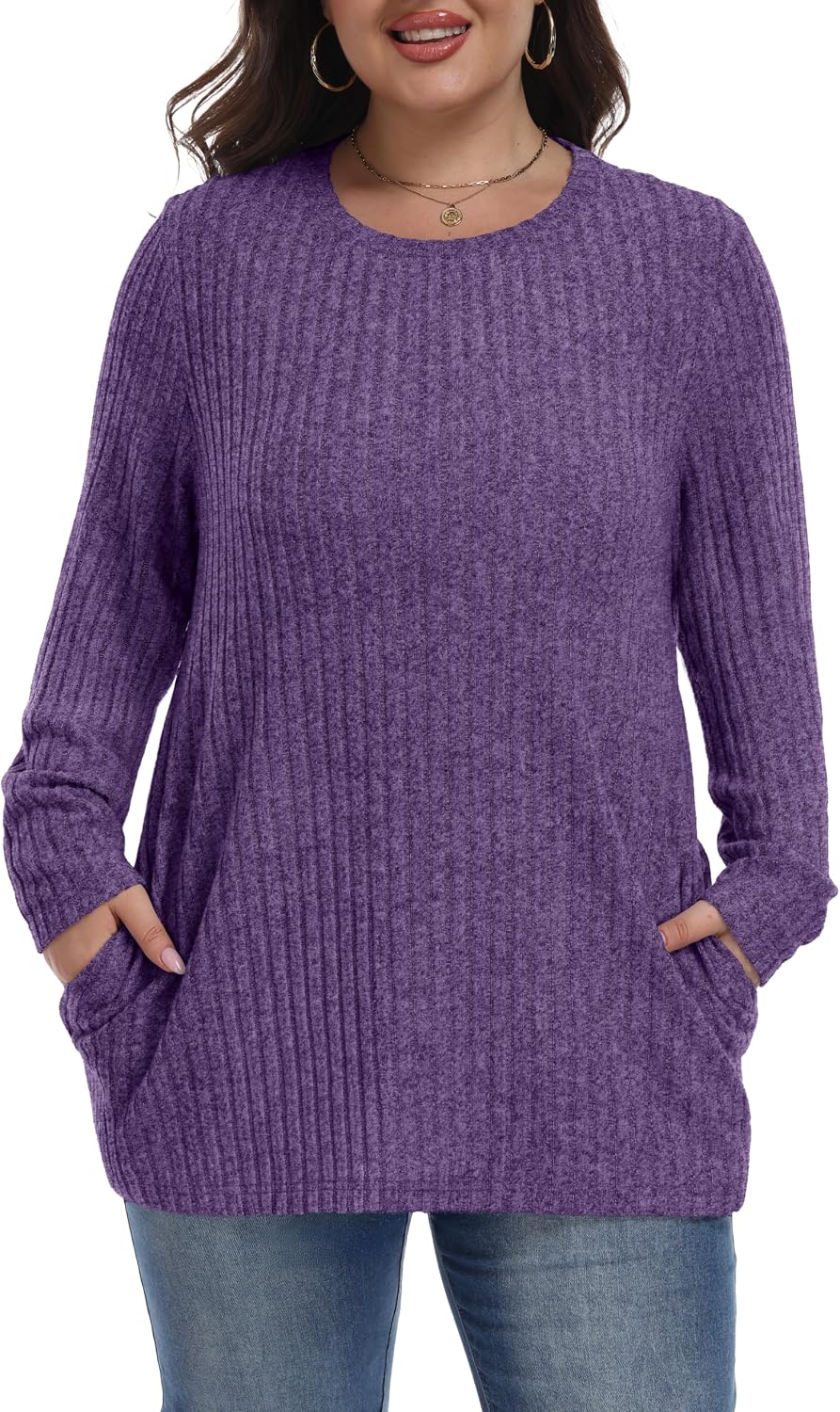Womens Plus Size Sweater Tunic Casual Lightweight Top Fall Fashion
