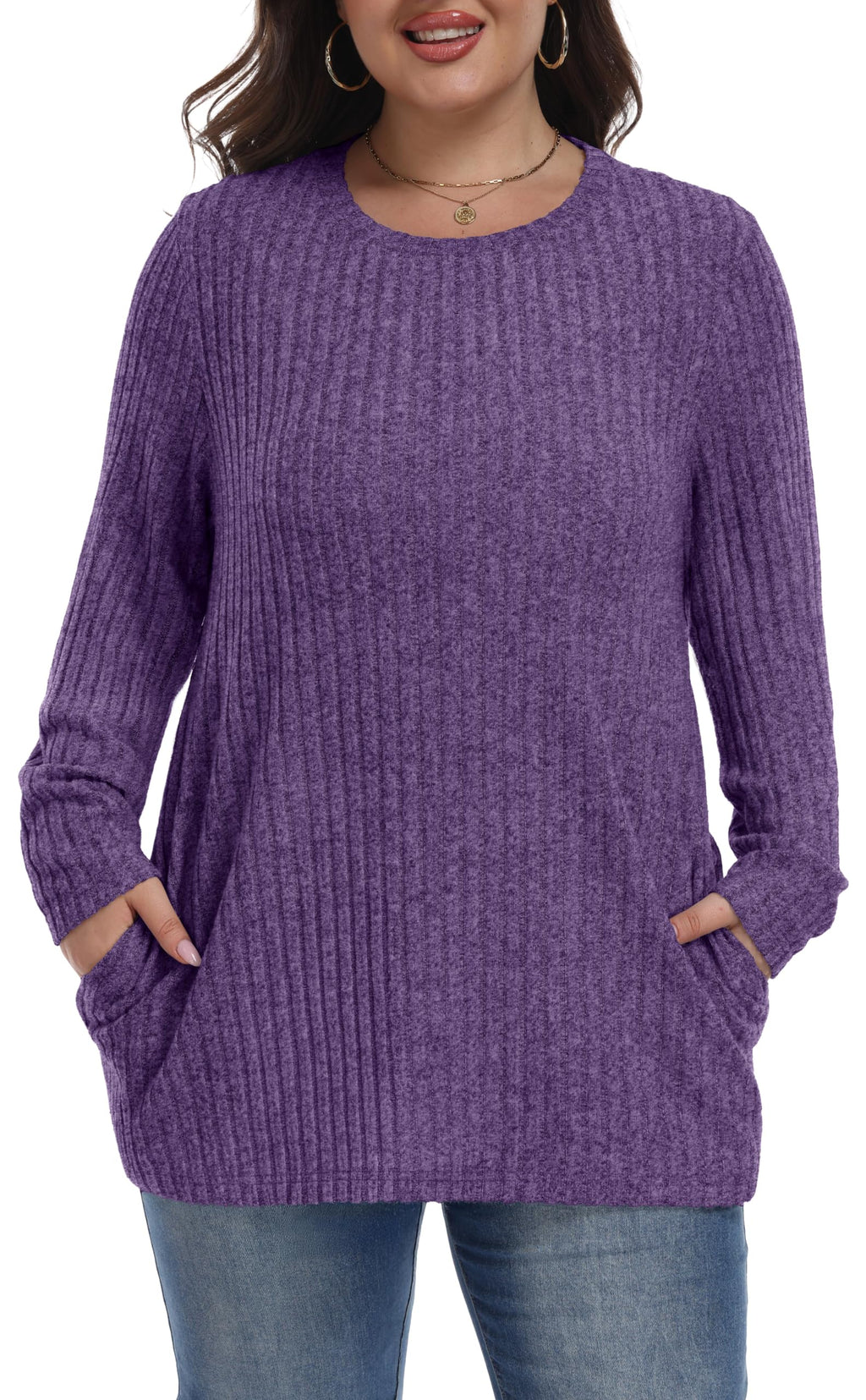 Womens Plus Size Sweater Tunic Casual Lightweight Top Fall Fashion
